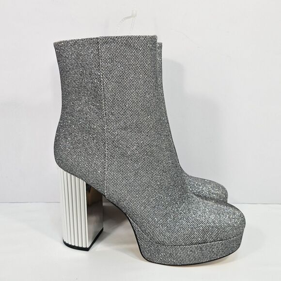 MICHAEL Michael Kors Porter Silver Glitter Platform Booties 8.5M